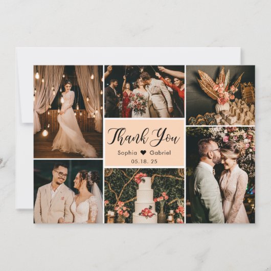 手書モダンきスクリプ結婚トの写真コラージュ サンキューカード (正面)