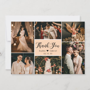 手書モダンきスクリプ結婚トの写真コラージュ サンキューカード