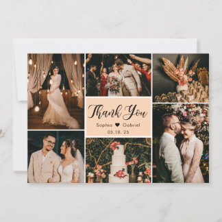 手書モダンきスクリプ結婚トの写真コラージュ サンキューカード
