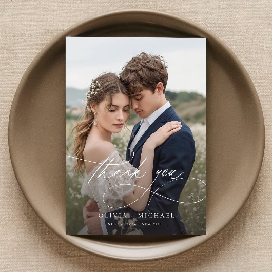 手書モダンきスクリプ結婚トの写真 サンキューカード