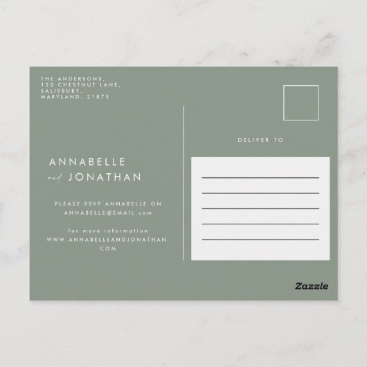 手書モダンきタイポグラフィ結婚のセージ緑色 ポストカード (裏面)