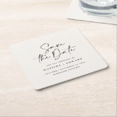 手書モダンきタイポグラフィ結婚発表 スクエアペーパーコースター (アングル)
