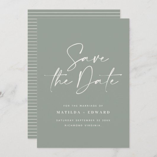 手書モダンきタイポグラフィ結婚発表 セーブザデート (正面/裏面)