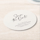 手書モダンきタイポグラフィ結婚発表 ラウンドペーパーコースター (アングル)