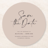 手書モダンきタイポグラフィ結婚発表 ラウンドペーパーコースター (正面)