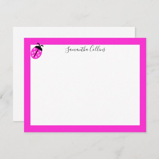 手書モダンきパーソナライズされたピンクテンジウムシ ノートカード (正面/裏面)