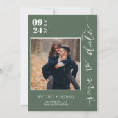 手書モダンき写真日付を保存する濃い緑 セーブザデート (正面)