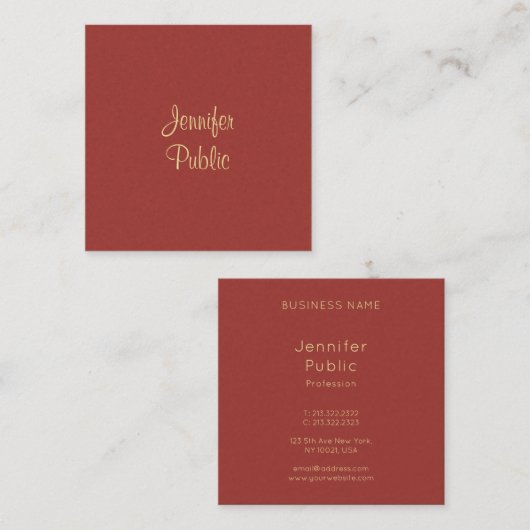 手書モダンき名スクリプトエレガントテンプレート スクエア名刺 (正面/裏面)