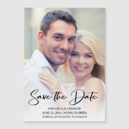 手書モダンき婚約の写救真日 マグネット招待状