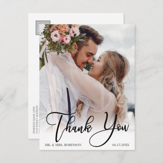 手書モダンき結婚の写真ありがとう ポストカード (正面/裏面)