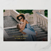 手書モダンき結婚の写真バラ金ゴールド 箔招待状 (正面)