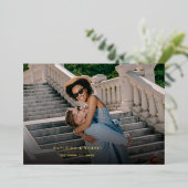 手書モダンき結婚の写真バラ金ゴールド 箔招待状 (立ち正面)