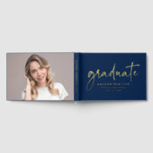 手書モダンき脚本ネイビー写真卒業 ゲストブック (全面)