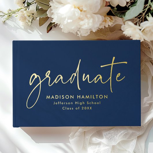 手書モダンき脚本ネイビー写真卒業 ゲストブック