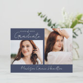 手書モダンき脚本ネイビー2写真卒業 招待状 (スタンド正面)