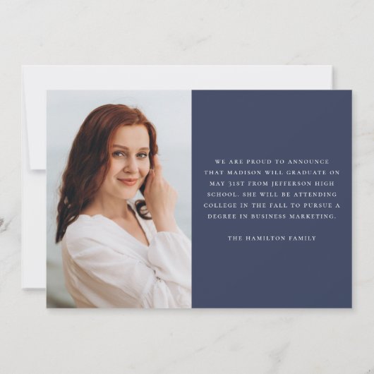 手書モダンき脚本ネイビー3写真卒業 案内状 (裏面)