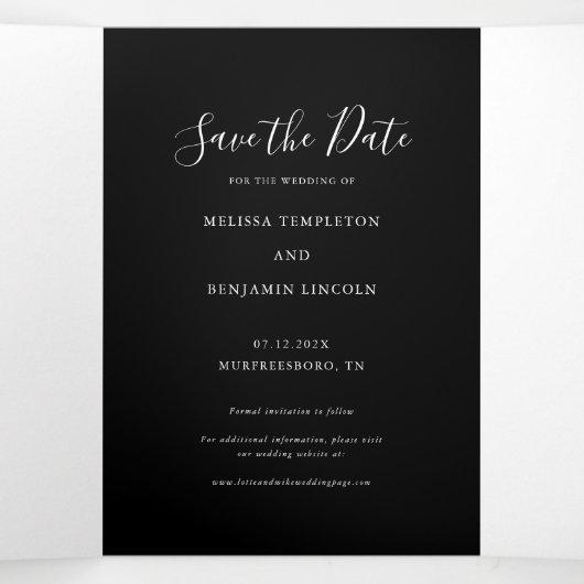 手書モダンき3枚の写真ウェディング日付を保存 三つ折り案内状 (内部中)