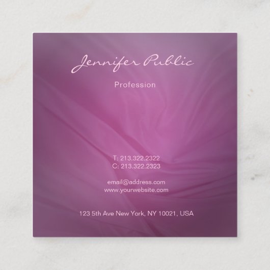 手書モダンエレガントき名パープルテンプレート スクエア名刺 (裏面)