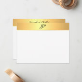 手書モノグラムのき名フェイク金ゴールドモダン ノートカード (正面/裏面インサイチュ)