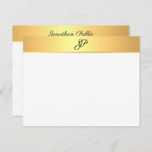 手書モノグラムのき名フェイク金ゴールドモダン ノートカード (正面/裏面)