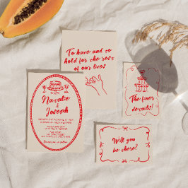 手書ユニーク予測できな結婚モダンヴィンテージ 招待状