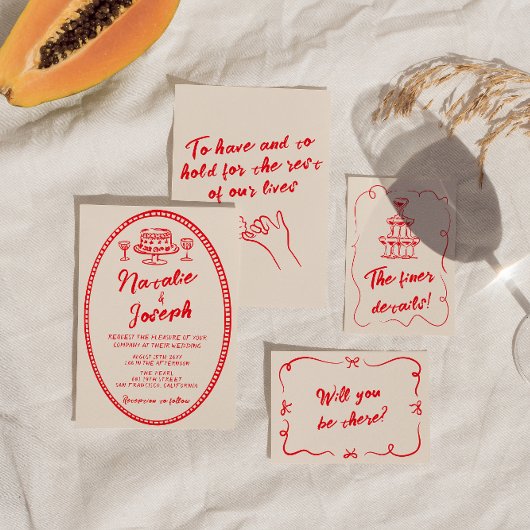 手書ユニーク予測できな結婚モダンヴィンテージ 招待状