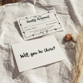 手書ユニーク結婚モダン枠 出欠カード