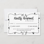 手書ユニーク結婚モダン枠 出欠カード (正面)