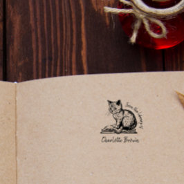 手書ヴィンテージ猫カスタム図書室 ラバースタンプ