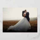 手書式の結婚式の日の写真ありがとうシルバー 箔招待状 (正面)