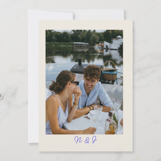 手書描おもしろい予測できな写真結婚 招待状 (裏面)