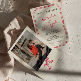 手書描お洒落レトロ写真結婚の 招待状