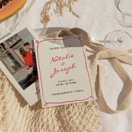 手書描お洒落レトロ結婚写真 セーブザデート