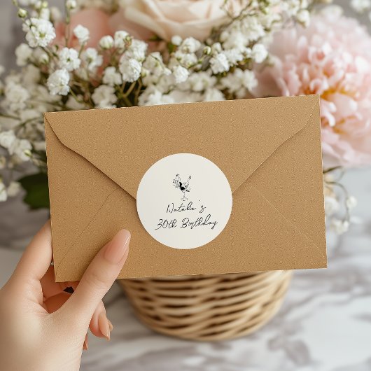 手書描カクテルガール30歳の誕生日 ラウンドシール