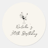 手書描カクテルガール30歳の誕生日 ラウンドシール (正面)