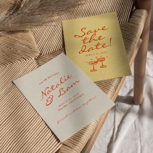 手書描カラフルレトロ結婚おもしろい セーブザデート