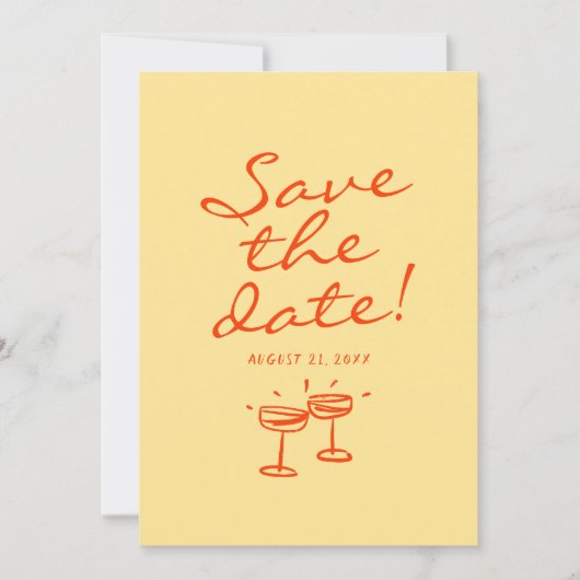 手書描カラフルレトロ結婚おもしろい セーブザデート (正面)