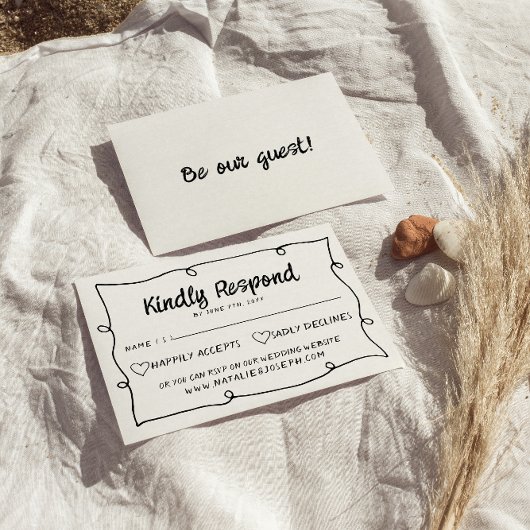 手書描モダンレトロ結婚枠 出欠カード