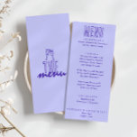 手書描モダン結婚はっきりしたレトロ メニュー<br><div class="desc">カラフルファンキーレトロモダンなPeriwinkleのディナー結婚メニュー。ボーホーテンプレートのシックなヴィンテージデザインペリウィンクルの背景と青のタイポグラフィと青の手書のメニューを特徴とする。明るい緑の背景。スイート全体と完全で一致。</div>