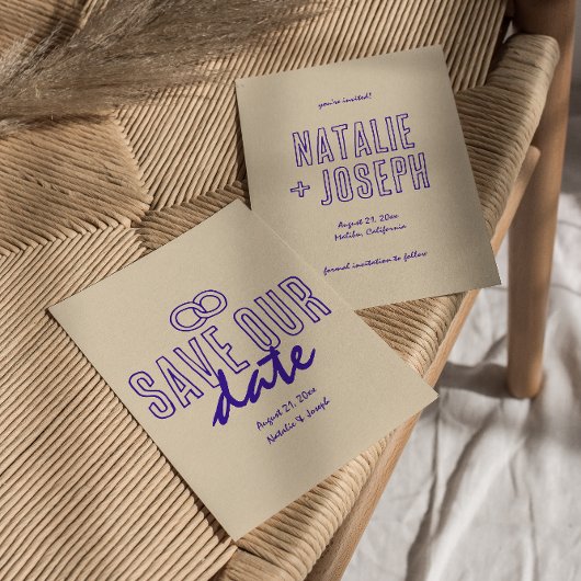 手書描モダン結婚ユニークレトロ セーブザデート