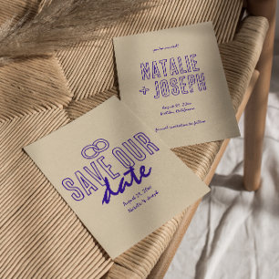 手書描モダン結婚ユニークレトロ セーブザデート