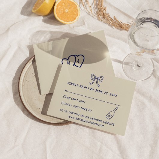 手書描モダン結婚ユニークレトロ 出欠カード