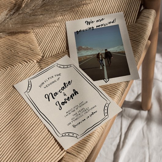 手書書きモダン予測できなの写真結婚 招待状