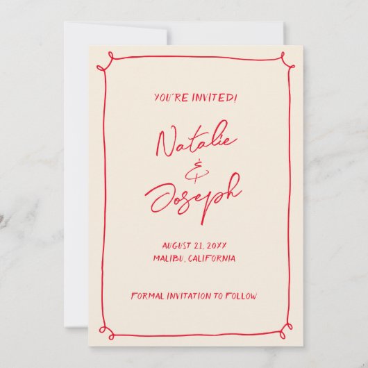 手書結婚カラフルおもしろいモダンs セーブザデート (裏面)