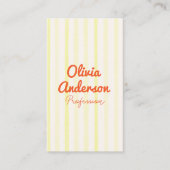 手書黄オレンジストライプオレンジボホQRコード 名刺 (正面)