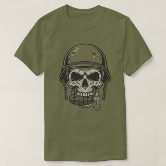手榴弾を持つドクロのデザイン Tシャツ (デザイン正面)