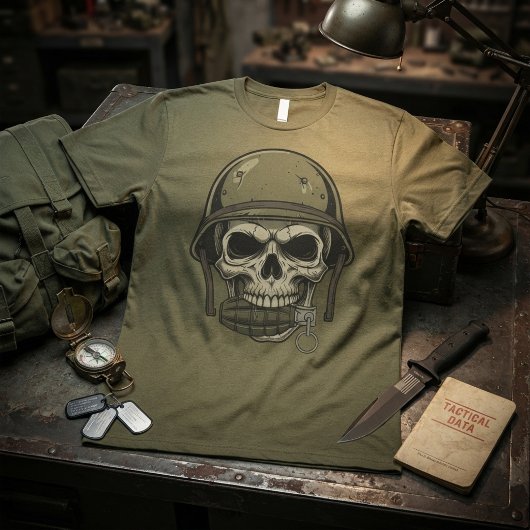 手榴弾を持つドクロのデザイン Tシャツ