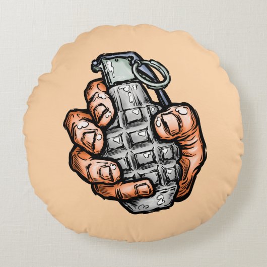手榴弾イン漫画スタイル ラウンドクッション (正面)