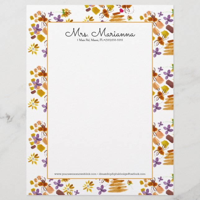 手水彩蜜植物花柄 レターヘッド (正面)