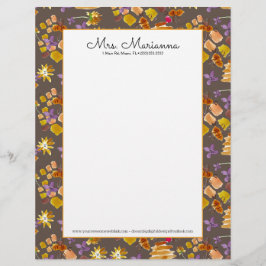 手水彩蜜植物花柄 レターヘッド